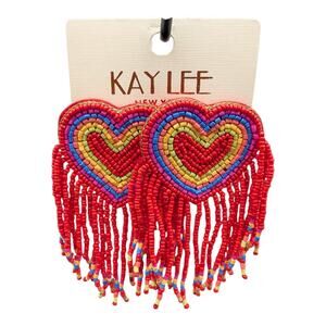 Kay Lee New York Rainbow Heart Fringe Earrings